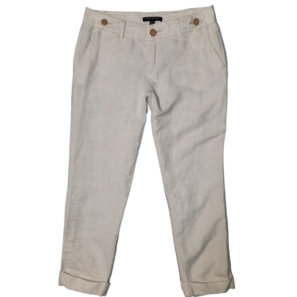Banana Republic Linen/Cotton Cuff Crop Trouser Pant SZ 0